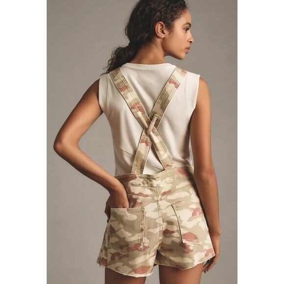 NWT Anthropologie Pilcro Camo Overalls Romper $118 Medium Green - Picture 5 of 6